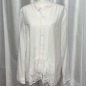 Soft White Cotton Button Down Tunic Blouse- Large